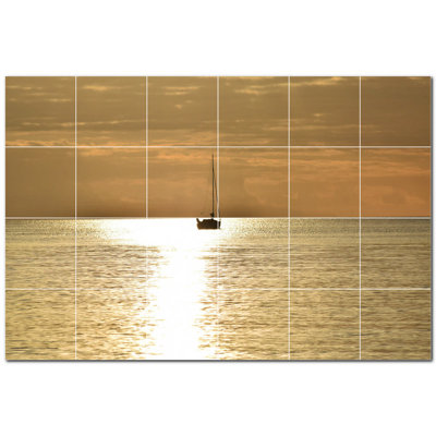 Boat Photo 8'' x 8'' Satin Ceramic Decorative Mural