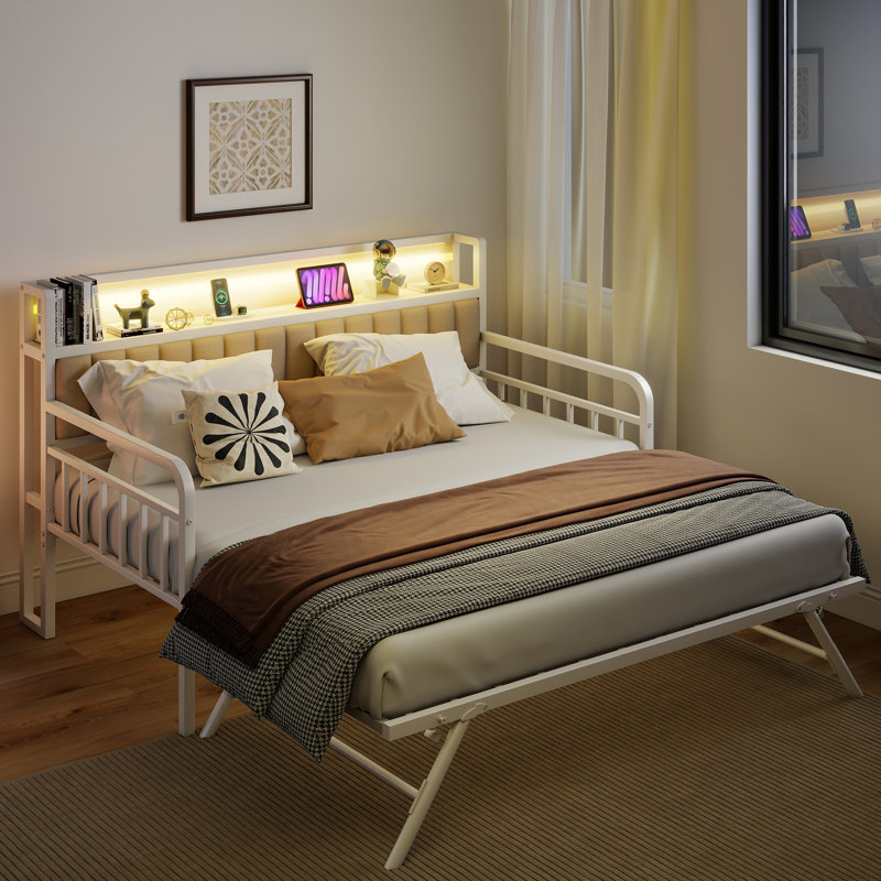 Thalia Convertible Sofa Bed With USB Charging Station, White/Yellow