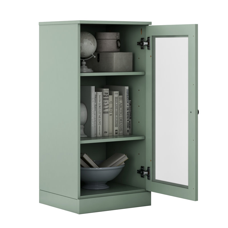 100% Solid Wood 3-Shelf Bookcase with Frosted Glass Door and Adjustable Shelves, Sage