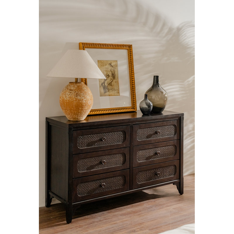 Lurian - Commode 6 tiroirs en rotin, Noir