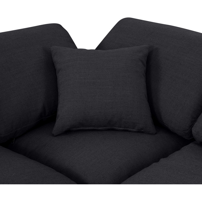 Canapé modulaire en coin 5 pièces Hinami, Tissu texturé en lin noir