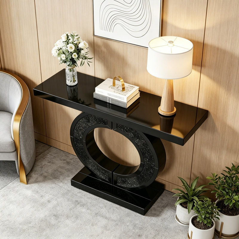 Console à miroir en O avec base robuste, Black
