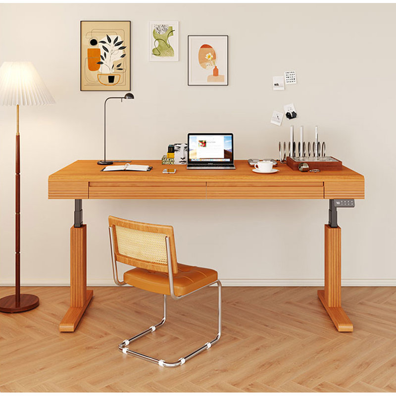 Bureau électrique en bois massif à hauteur réglable avec tiroirs, H 24,4 po x l 47,2 po x P 25,6 po