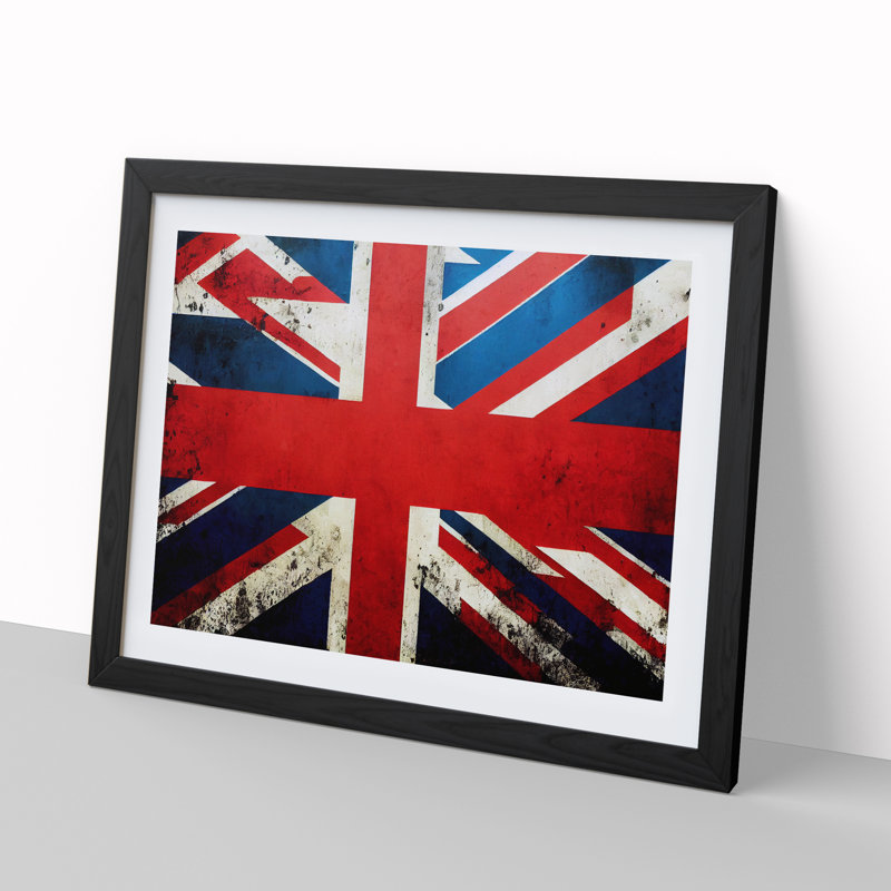 XH1022-6701X Painted Union Jack Flag Vol.4 1 Piece Single Picture Frame Painting, 34cm H x 46cm W x 2cm D, Black Framed
