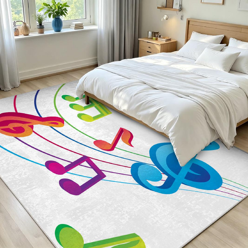 Clear Musical Music Song Abstract Banner Blue Bright Colorful Decor Machine Washable Indoor Area Rug, Rectangle 71" x 98"