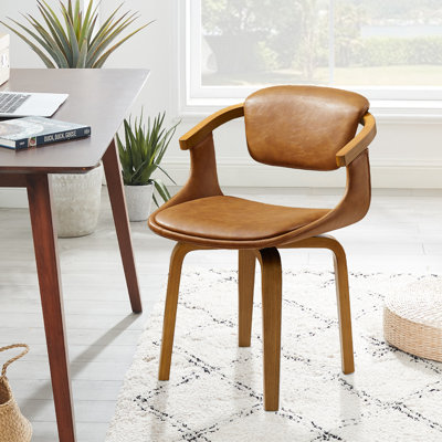 Wathen Faux Leather Upholstered Bentwood Swivel Accent Armchair