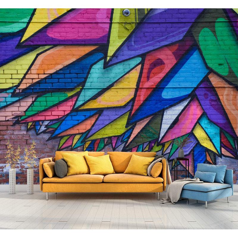 Papier peint géométrique Vibrant Graffi Street Paint, L 66 po x l 96 po