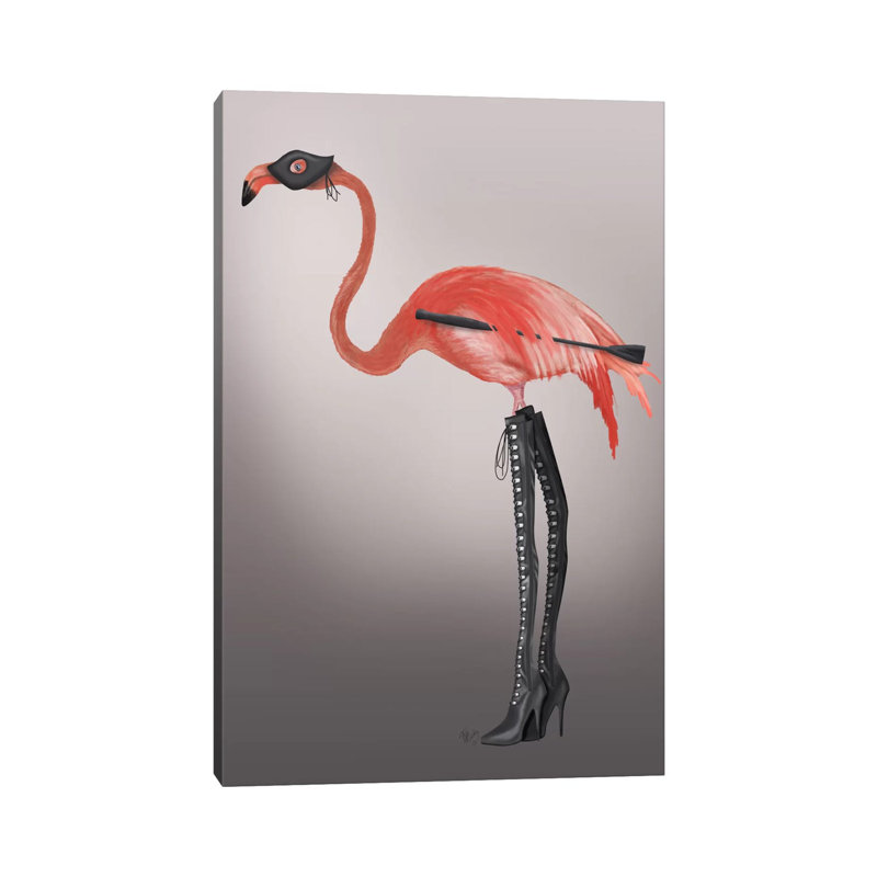 «Flamingo with Kinky bottes» par Fab Funky - impression sur toile tendue, H 40 po x l 26 po x P 1,5 po