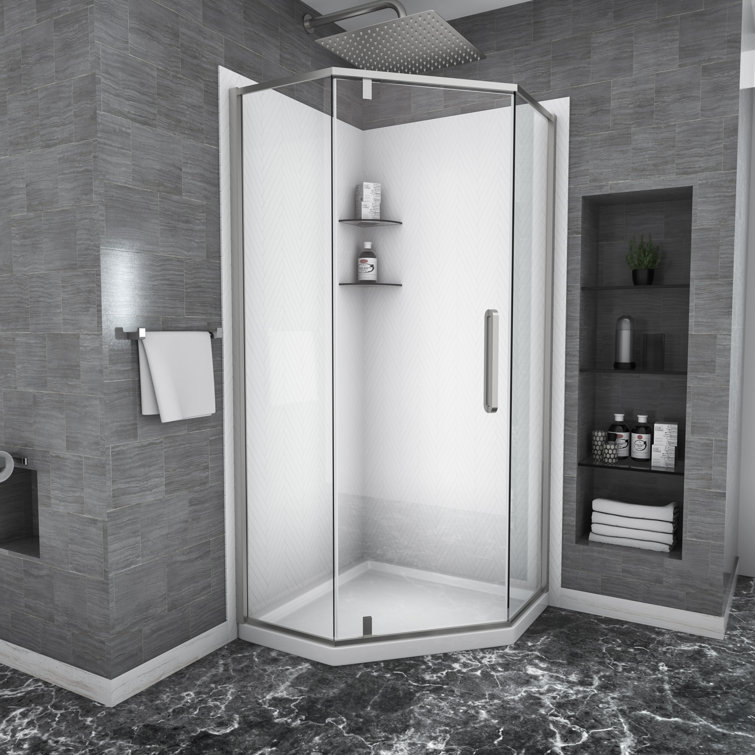 34.12'' W 72'' H Semi-Frameless Neo-angle Right Shower Enclosure