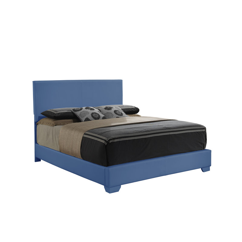 Upholstered Low Profile Standard Bed, Full, Blue