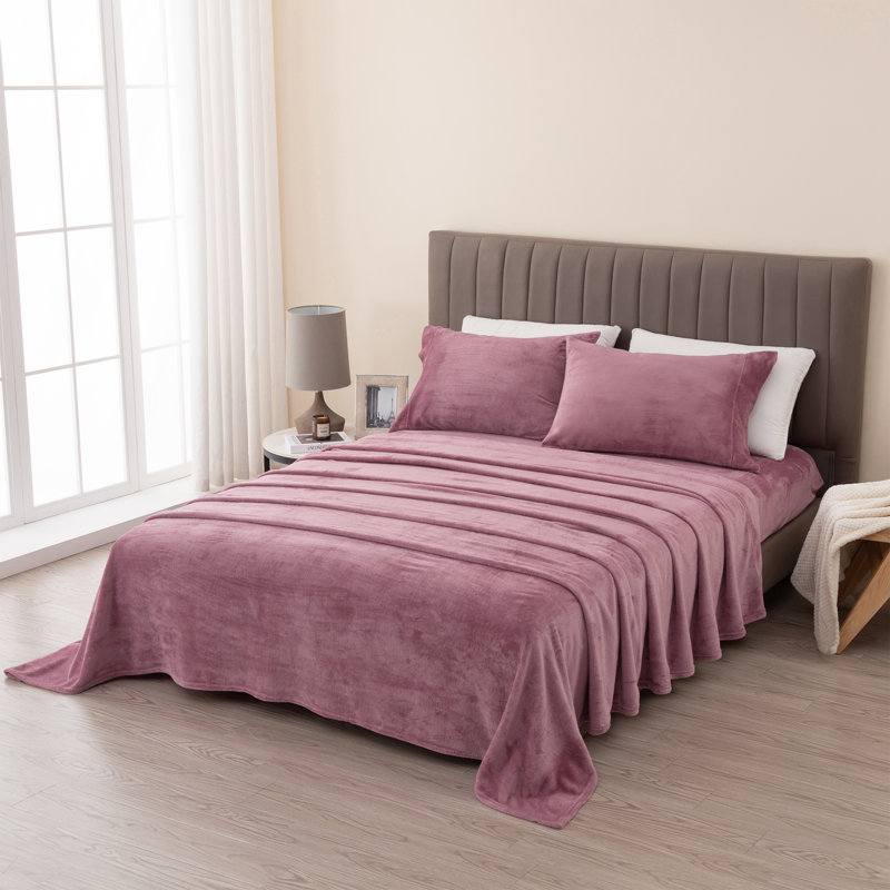 Ensembles de draps en velours ultra doux, Jumeau, Rose