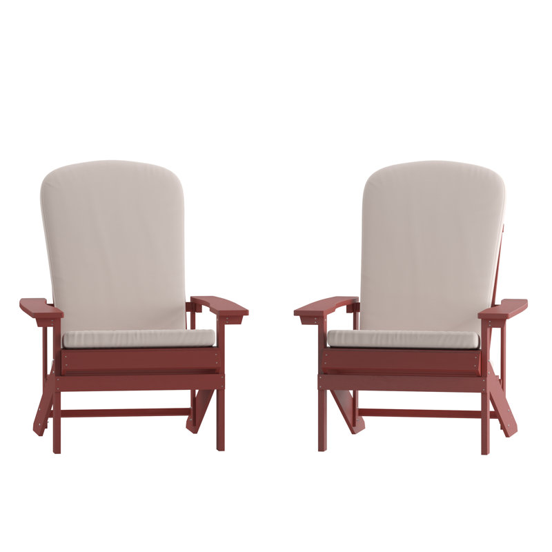 Chaises Adirondack en résine de polyuréthane avec coussins Rangins, Rouge / crème