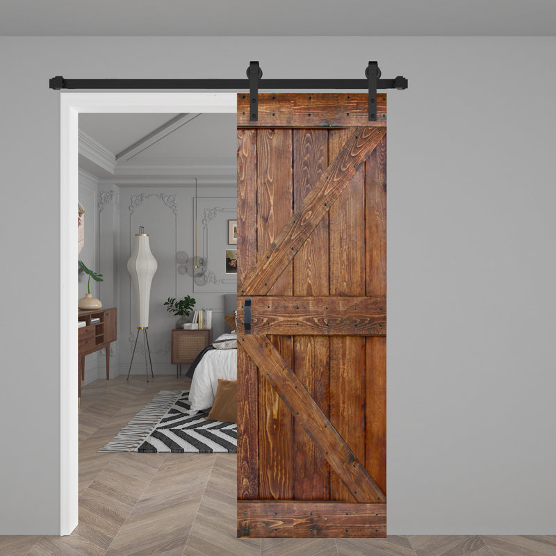 Panneau de bois massif peint avec trousse de quincaillerie d'installation, 30 po x 84 po x 1,5 po, Noyer classique