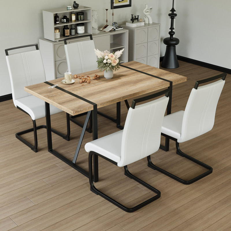 Ensemble de salle à manger rustique et moderne en bois aggloméré et en métal noir parfait pour la cuisine