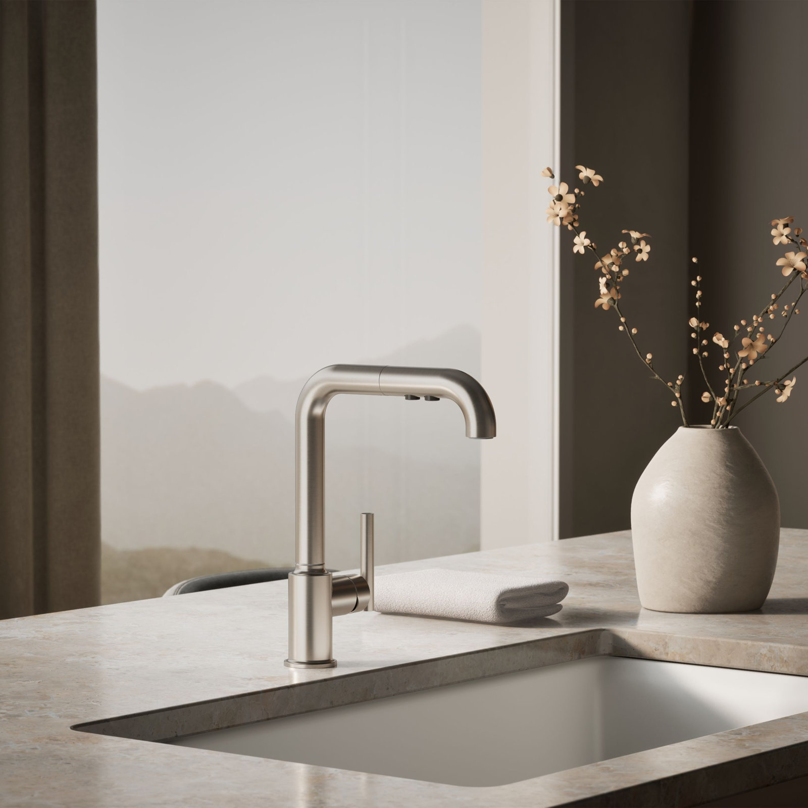 Purist Pull-Out Bar Faucet with Accessories, Vibrant Stainless