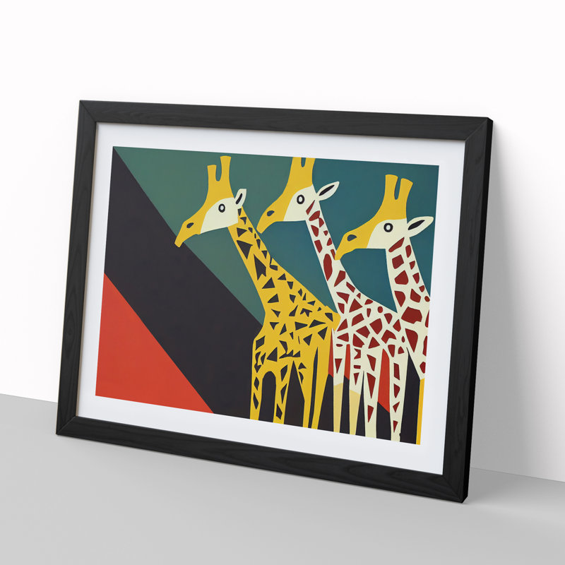 Abstract Giraffes - Single Picture Frame Print, Black, 34cm H x 46cm W x 2cm D