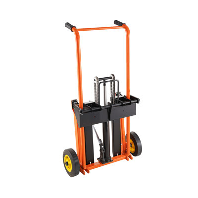 Hydraulic Material Lift Winch Stacker, 450 lbs Load Capacity, Pallet Truck Dolly with Fork Lift Table, 39.4 Inches Max Lifting Height, Foldable & Portable Pallet Jack Table Cart, Orange & Black