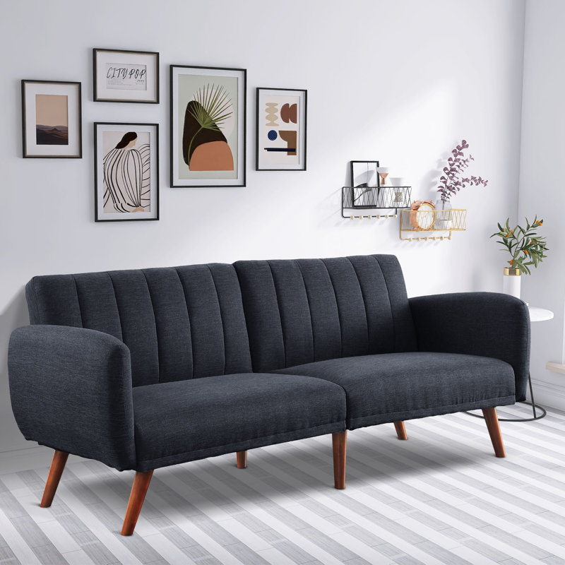 Argene 76" Upholstered Tight Back Convertible Sofa, Gray 100% Polyester