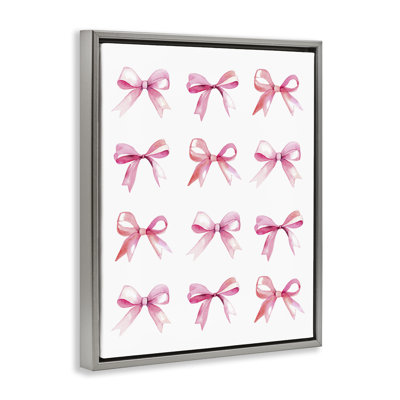 Pink Bows Rows Gray Framed Floater Canvas Wall Art by Daphne Polselli