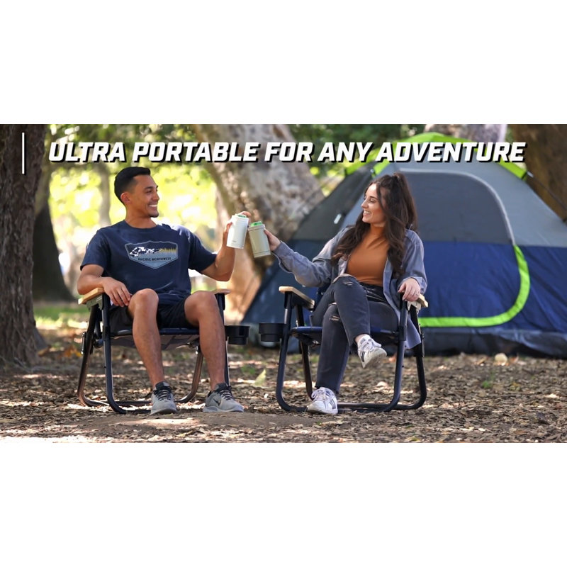 Navy Woven Aluminum Beach and Camping Chair with Hardwood Arms