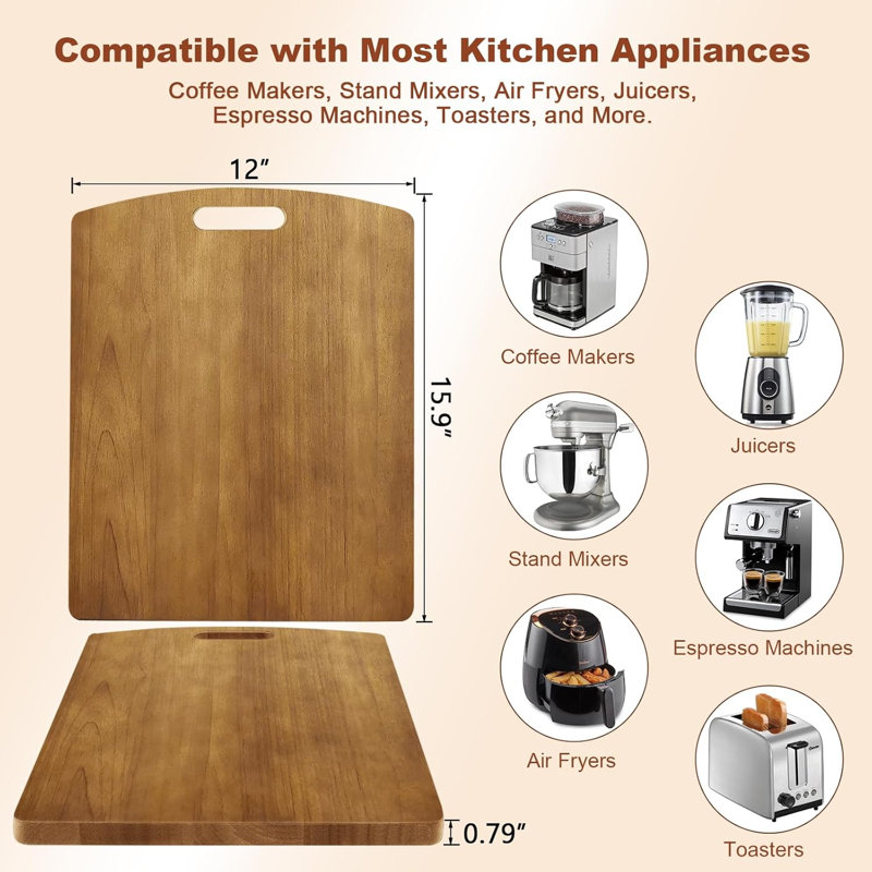 Sliding Tray for Coffee Maker - Solid Wooden Appliance Slider with 360° Smooth Rolling Wheels