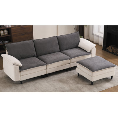 Canapé modulaire 100% noir et blanc en forme de L à deux tons 100,39 po avec repose-pieds modulaire en chenille et siège profond à 3 places avec coussin - parfait pour le salon, la chambre à coucher