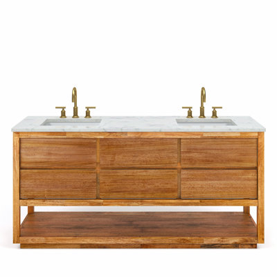 Oakman 72 In. Mango Wood Single Sink Carrara White Marble Countertop Bath Vanity With Satin Gold Faucet