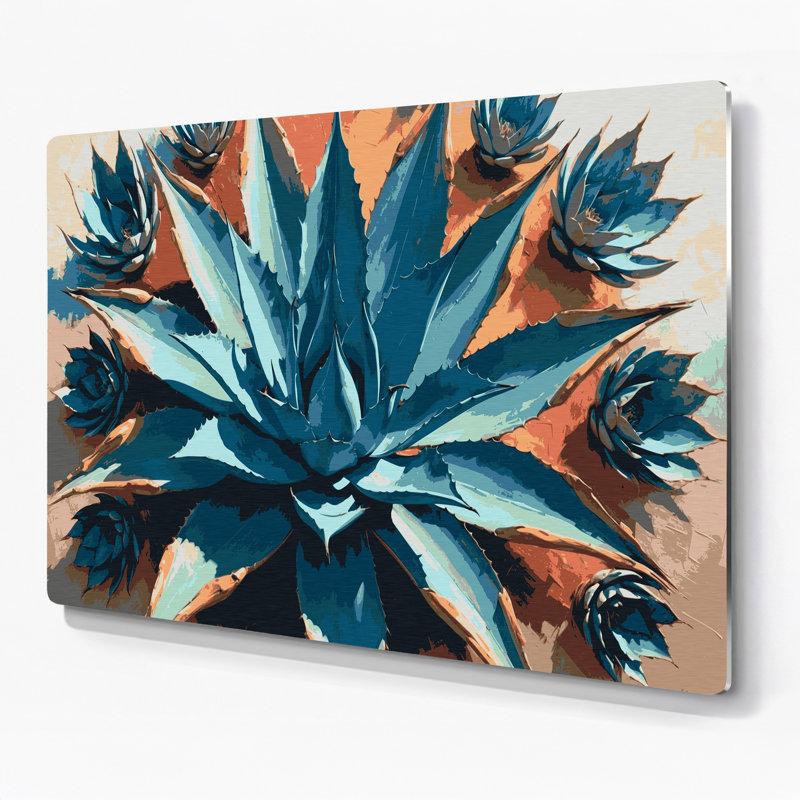 «Southwestern Plants Agave Plant 146», art mural gris en métal, H 11 po x l 14 po