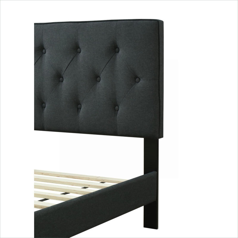 King Sized Tufted Upholstered Channel Bed Frame with Convenient Built-In USB Charging, Matte Black