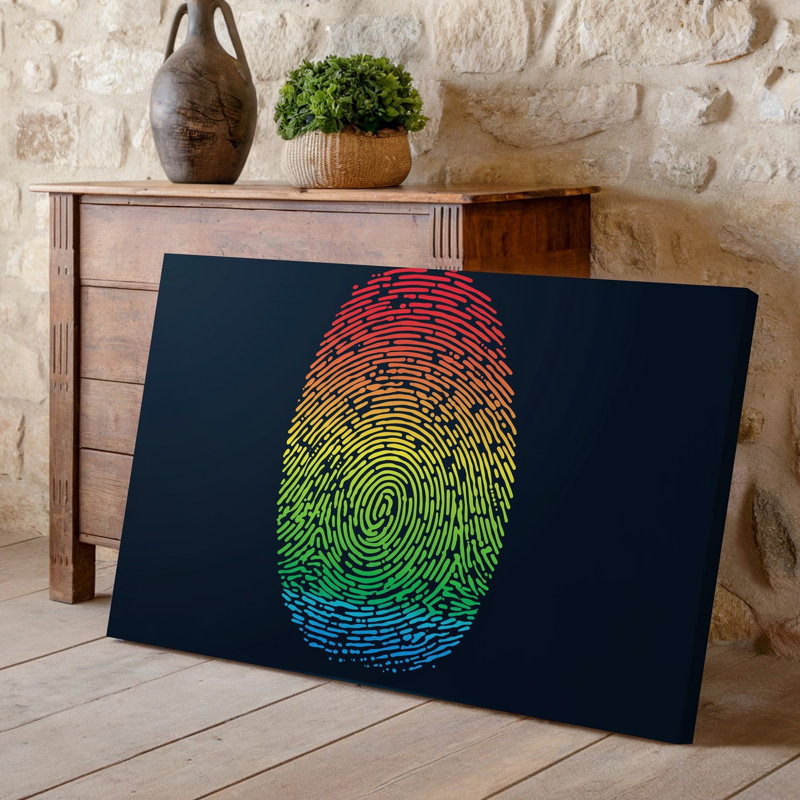 Toile à motif d'empreintes digitales abstraites sur fond noir profond mettant en valeur un spectre de couleurs