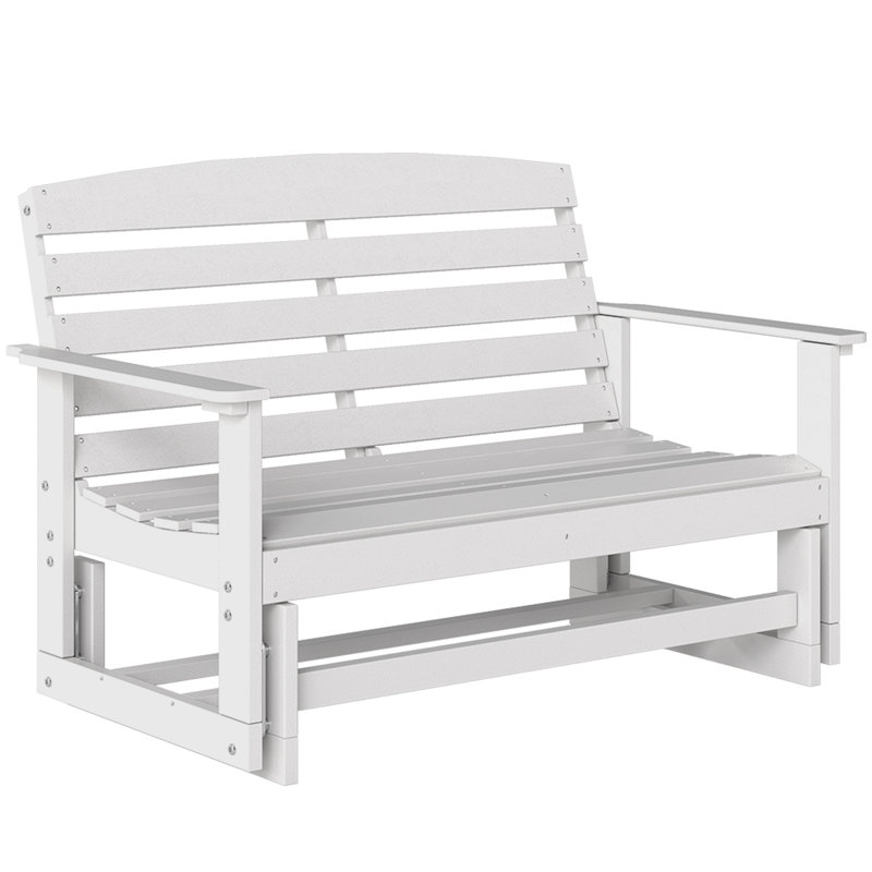 Banc oscillant de patio avec chaise berçante double à lattes en PEHD, blanc, Blanc
