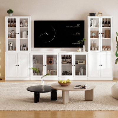 Reshod 110" Wide Media Center with Bookcases – TV Stand for TVs Up to 70"