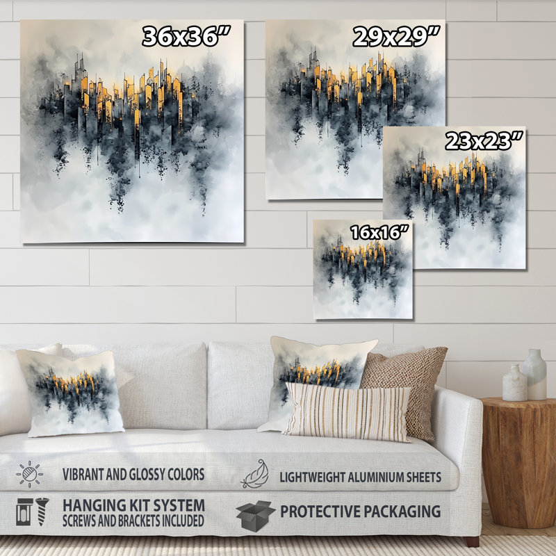 Abstrait, encre liquide New York City II - décor mural en métal, impression industrielle, H 36 po x l 36 po x P 0,84 po