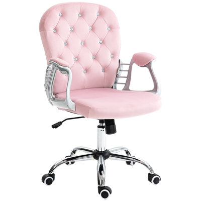 Office Chair In Pink Velvet, Adjustable Seat And , 360 Swivel For Optimal Mobility Comfy Velvet Chair, Tilt, Relaxation