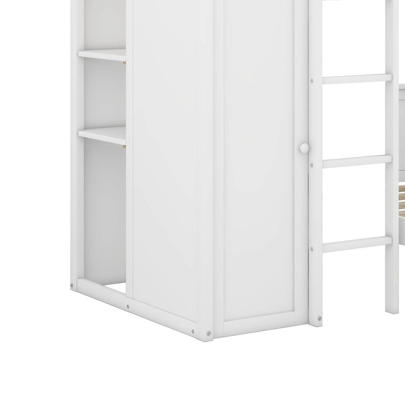 Kids Twin Loft Bed with Drawers, White