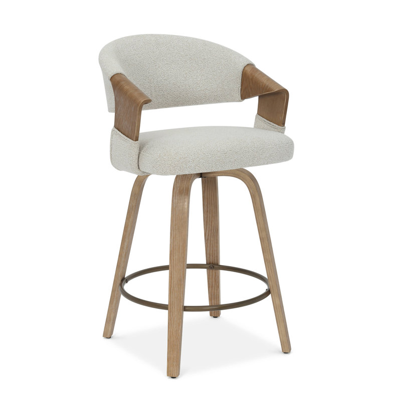Tabouret de comptoir pivotant de style Mid-Century avec structure en bois cintré, Beige