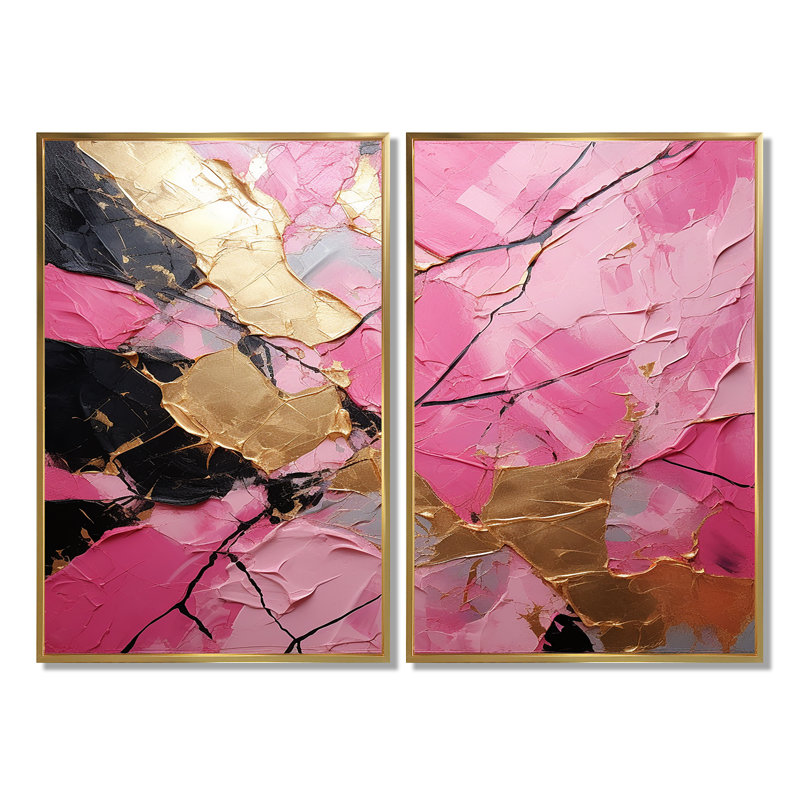 Décoration murale moderne rose Minimalisme or rose I, H 36 po x l 48 po, Impression encadrée flottante, Doré