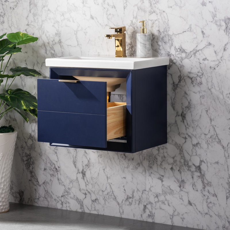 Draven 20'' Single Bathroom Vanity with Porcelain Top, Blue