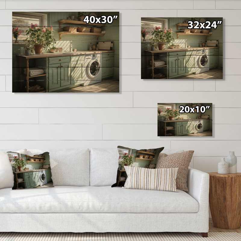 Laundry Room Country Charm sur impression sur bois, H 30 po x l 40 po x P 0,78 po