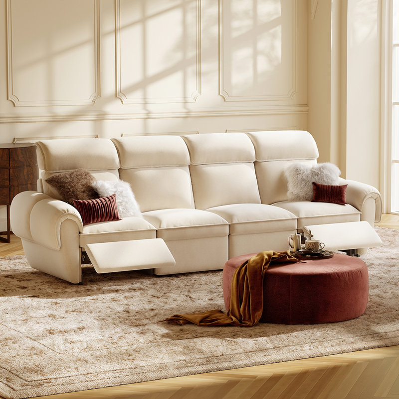 Modular Power Reclining Sofa, 4 Seater Recliner Couch With Usb & Type-C Ports, Off White, 4 Seater with 2 Recliners