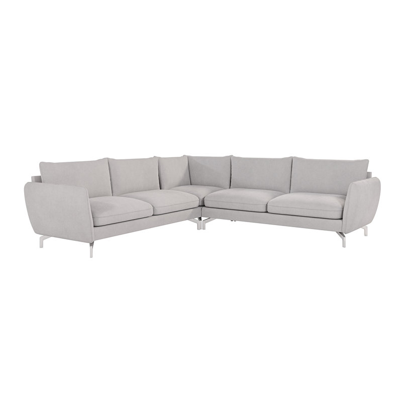 Modern L-Shape Corner Sofa  with Silver Metal Legs, Silver