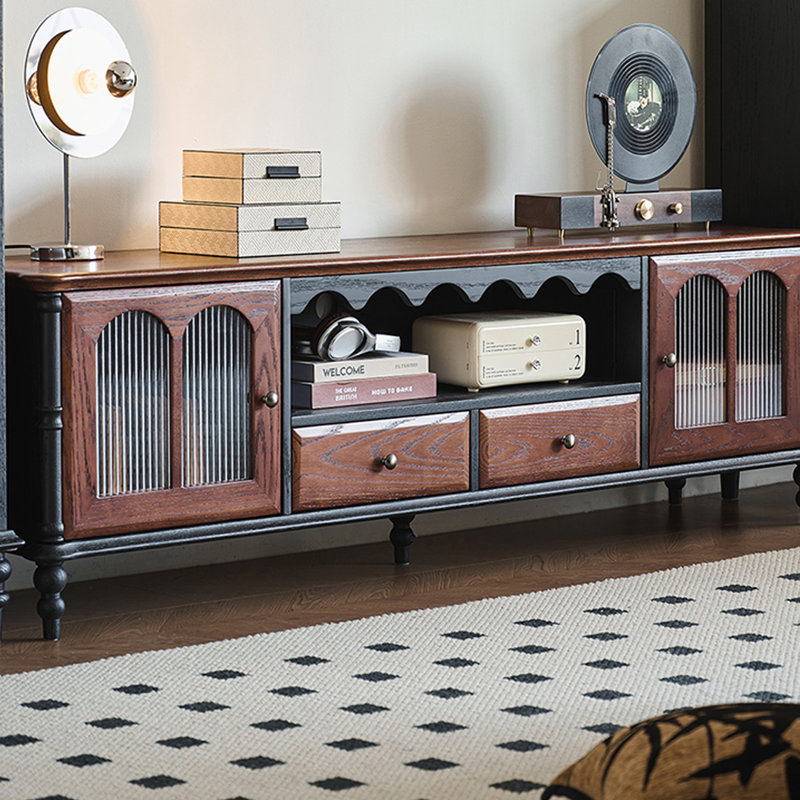 Meuble télé en bois de frêne massif, H 21,65 po x L 70,86 po x l 16,93 po