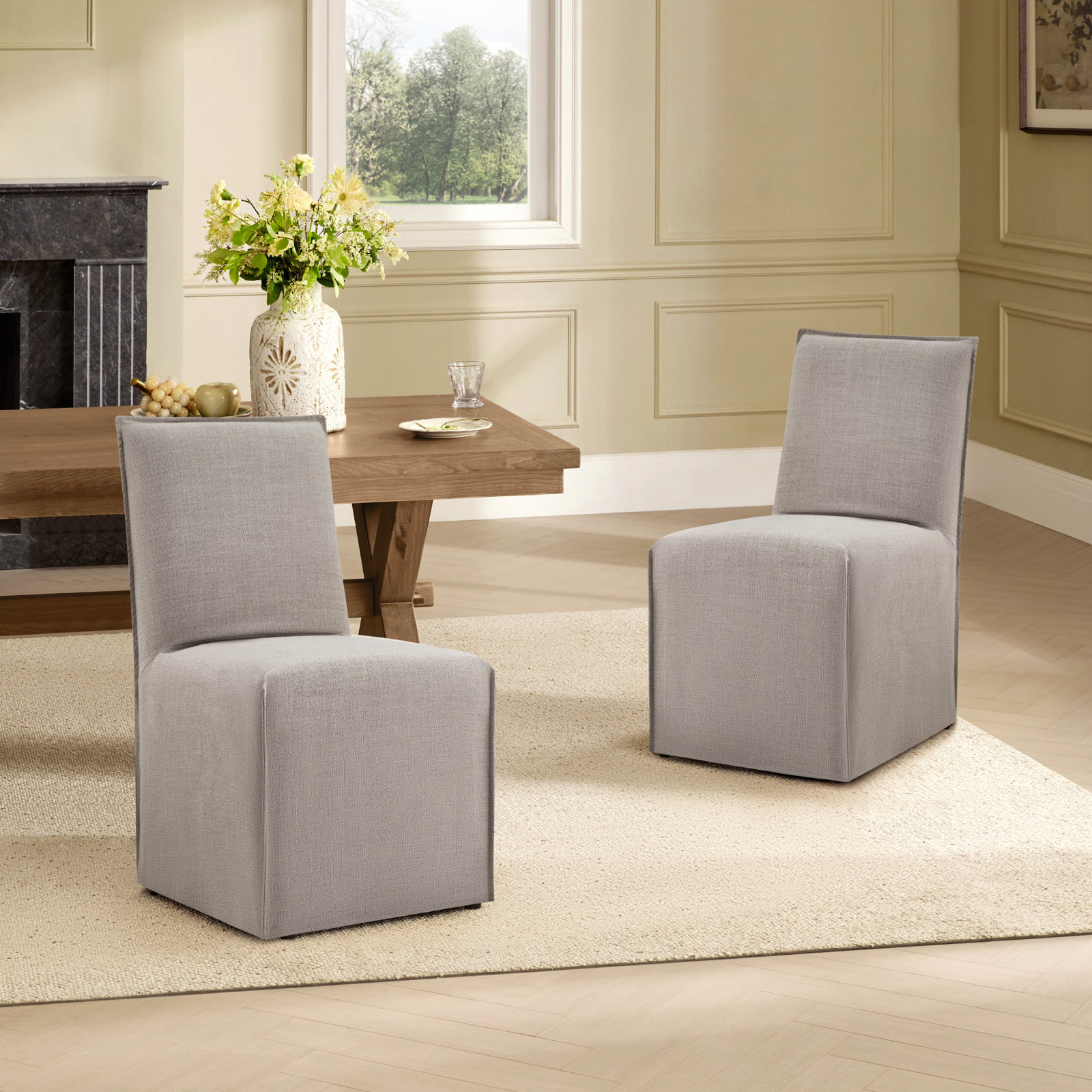 Catalan Linen Parsons Dining Chair, Performance Linen Effie Flax 
