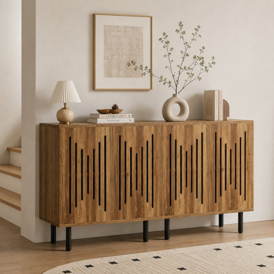A modern two-piece storage sideboard featuring a sturdy, dust-proof back panel and adjustable shelves—an excellent aid for kitchen organization.