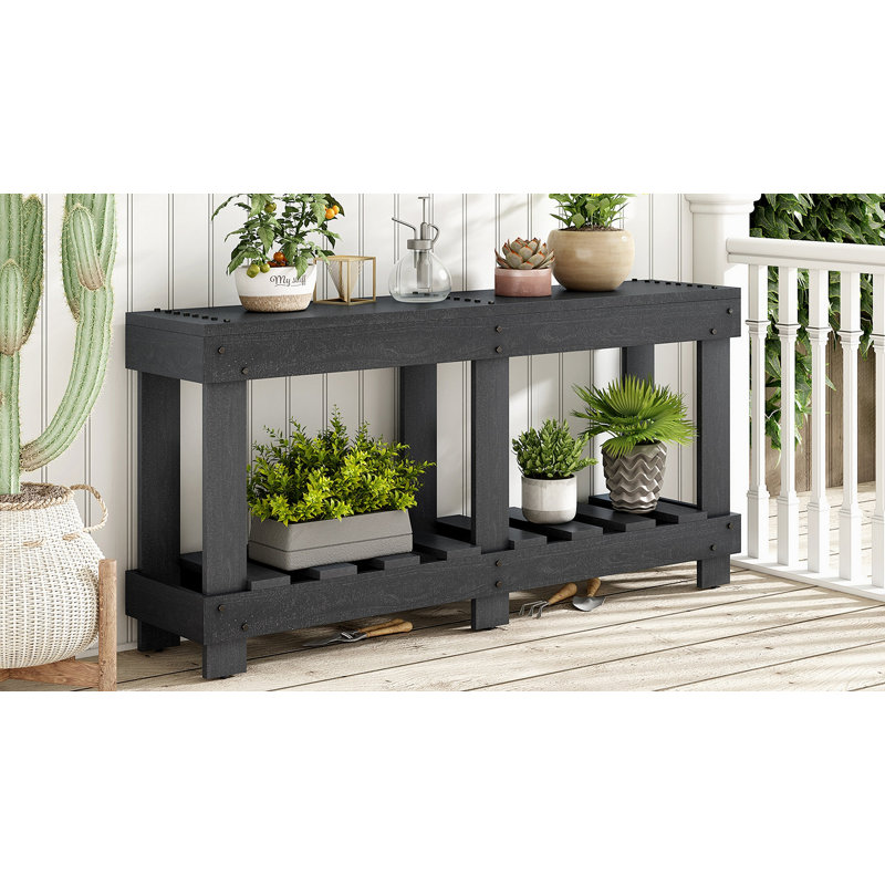 Modern Farmhouse 62.9" Solid Wood Entryway Table, Black