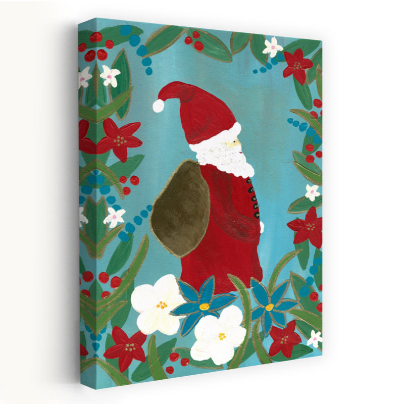 Whimsical Christmas Santa Traditional Whimsical Abstract Winter Flower Wall Art Print by Janine Brewster - Wrapped Canvas Print