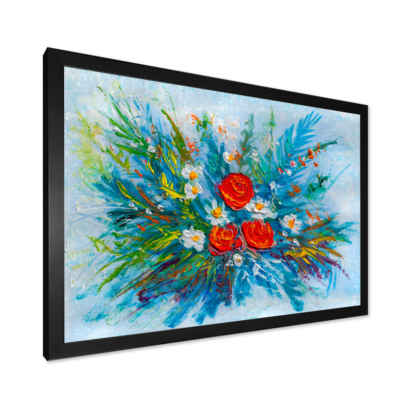 Impressionniste bouquet de fleurs - Reproduction de photo sur toile, H 8 po x l 12 po x P 1 po, Toile avec cadre noir