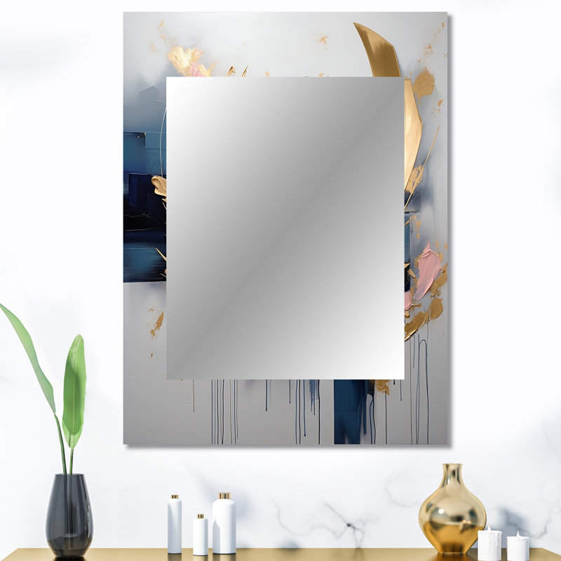Golden blue Abstract Whirls of serenity IV - Fractal Wall Mirror, Gold Decorative Mirror, Printed Metal Art, 40" x 30"