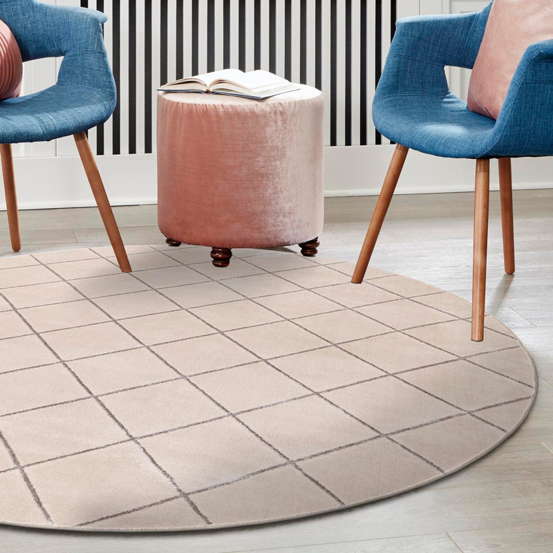 Tapis à carreaux blanc et argent Latitude Run® Novica, Rond 10pi