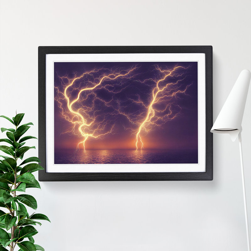 XH1022-8866X Terrific Lightning Storm - Single Picture Frame Print, 46cm H x 64cm W x 2cm D, Black